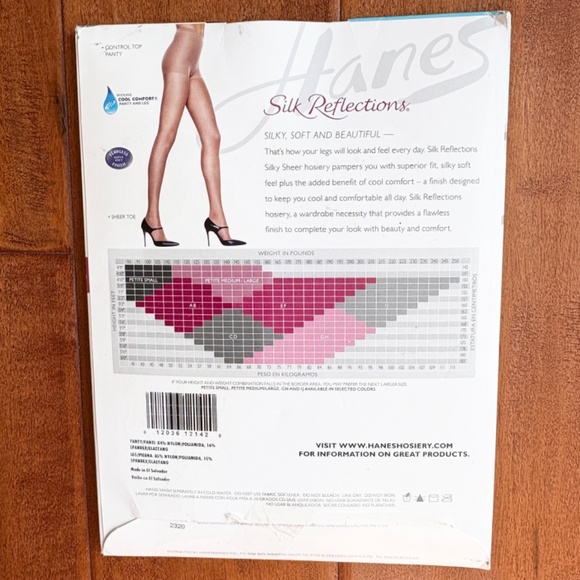 New Hanes Silk Reflections Control Top Reinforced Toe Pantyhose C-D Color Pearl - Picture 3 of 6